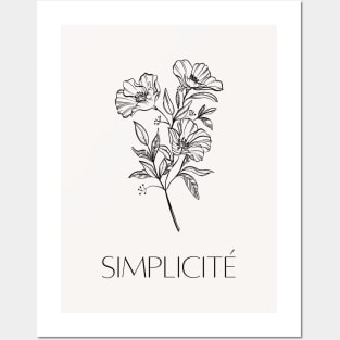 Simplicite - Minimalist French Quote and Flowers Posters and Art